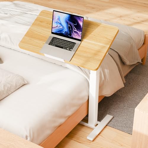 SANODESK Medical Adjustable Overbed Bedside Table with Casters 90° Tilt Top Pneumatic Mobile Rolling Laptop Computer Standing Desk Cart with Tray, Hospital and Home Use(31.5" W x 17.7" D, Maple) - color: Maple, size: Large