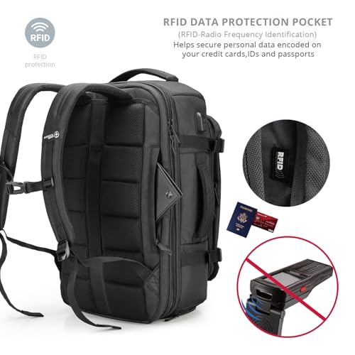 Swissdigital Design Travel Backpack 40L,TSA Friendly Flight Approved Carry-on Hand Luggage,with USB Charging Port Large Weekender Bag Fits 17 Inch Laptop Backpack Black | SD1756-01 - color: Black