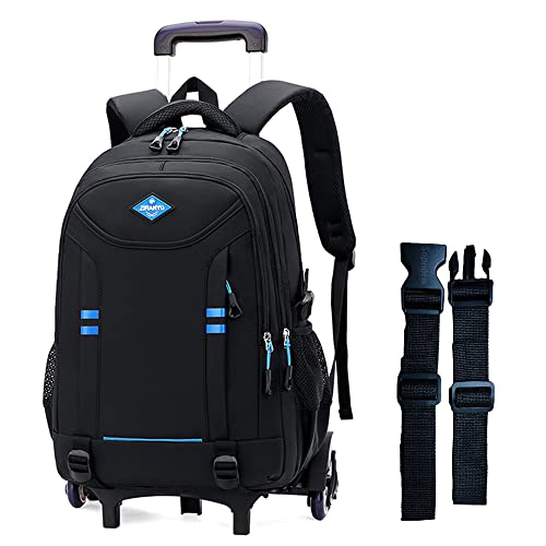 Rolling Backpack for Boys Elementary School Bag with Wheels Travel Trolley Bag 2 wheels and 6 wheels - color: Black/Blue 6 Wheels, size: 6 wheels