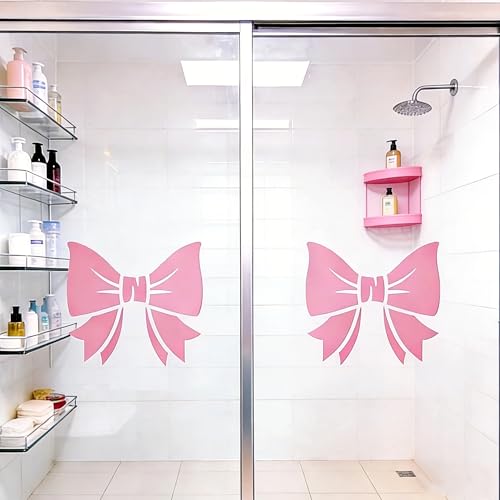 2 Pcs Pink Bow Wall Decal ，Glass Door Decor Decal,Cute Decor for Girls Room, Realistic Aesthetic wall/Windows/Sticker for Bedroom, Bathroom, Car,Glass, Fridge, Office Decor, New Home Essentials - size: 12*14inch