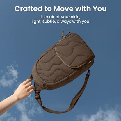 tomtoc 10L Puffy Sling Backpack with Padded Compartment for MacBook Neo A18 | Lightweight Quilted Crossbody Bag for 11-inch iPad Air/Pro, Nintendo Switch 2, Puffer Travel Chest Daypack for Women Girls - color: Earthshade