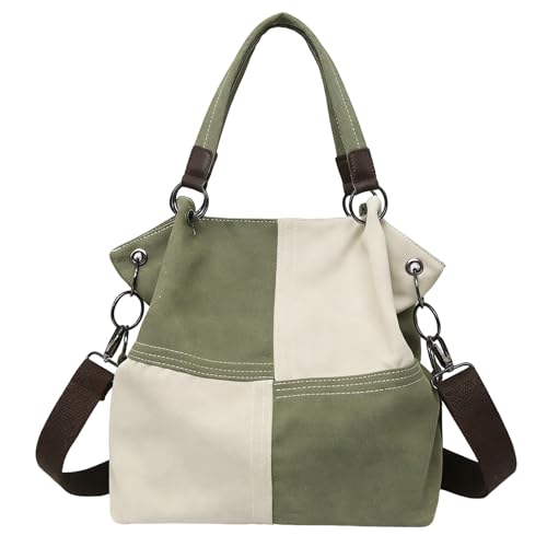 Women's Canvas Color Block Tote Bag Convertible Crossbody Hobo Handbag Lightweight Shoulder Bag for Daily Travel Work - color: Dark Green