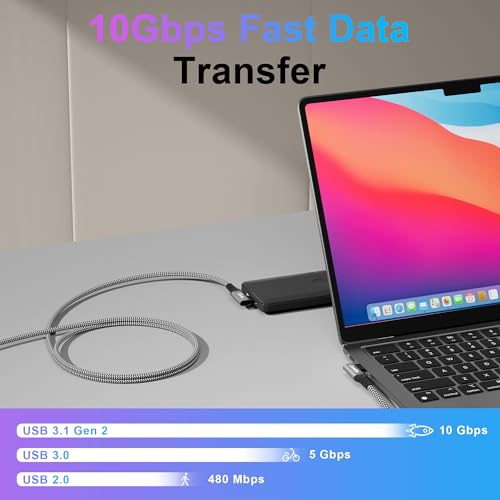 4FT USB C Cable 90 Degree, USB C 3.1 Gen 2 Cable, 4K Monitor Video Output, 10Gbps High Speed Data Transfer, 100W Fast Charging, Compatible with iPhone 17, MacBook, Dell XPS, CarPlay, Portable Monitor - size: 4FT