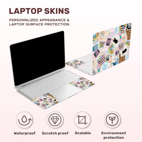 Laptop Skin Sticker Decal PVC Vinyl Sticker Notebook PC Protector Waterproof Scratch Resistant Laptop Skin for 12.1 13 13.3 13.6 14 15 15.3 16 Inch Reading Cat Book Theme with Quote - color: Reading Cat