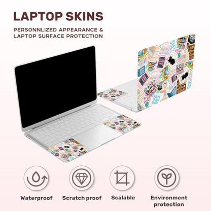 Laptop Skin Sticker Decal PVC Vinyl Sticker Notebook PC Protector Waterproof Scratch Resistant Laptop Skin for 12.1 13 13.3 13.6 14 15 15.3 16 Inch Reading Cat Book Theme with Quote - color: Reading Cat