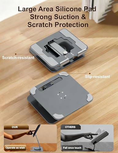 Full Metal Tablet Stand for Desk, 360° Swivel Height Adjustable | 8.7" sit-stand height, aluminum carbon steel, anti-slip silicone pads, hollow cooling, foldable, fits 4.7-13" iPad & tablets - color: Gray-green