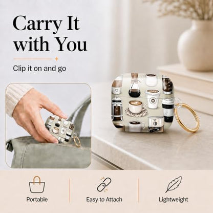 Compatible with AirPod 4 Case 2024, Cute Hard Plastic Protective Cover for Airpod 4th Generation Women, Shockproof Shell Skin with Gold Ring Keychain,Coffee Cup - color: Coffee Cup