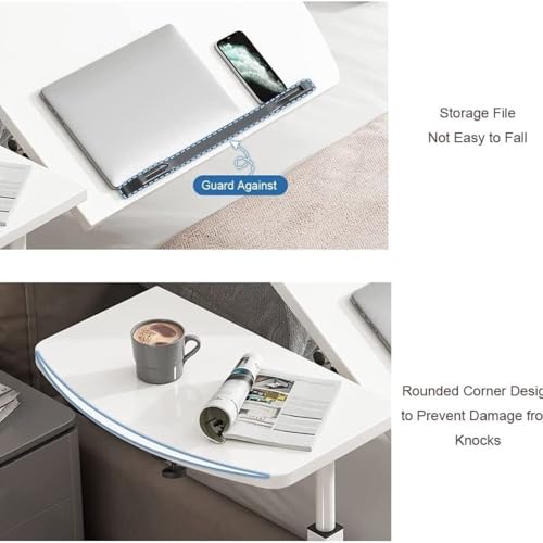 Overbed Table Bedside Shelf Overbed Table Height Adjustable Rolling Laptop Stand with Tilting Desktops Mobile Computer Workstation Study TV Tray(White) - color: White
