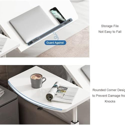 Overbed Table Bedside Shelf Overbed Table Height Adjustable Rolling Laptop Stand with Tilting Desktops Mobile Computer Workstation Study TV Tray(White) - color: White