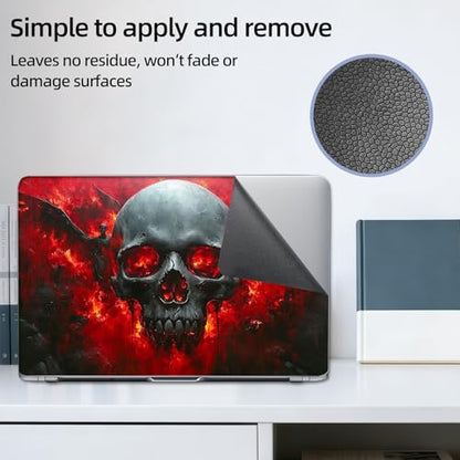 Aesthetic Laptop Skin Sticker, Skull with Fiery Eyes and Winged Figures Waterproof Vinyl Laptop Decal, Removable Bubble Free, Reusable Protective Cover for 13 14 15 15.6 Inch - color: Skull with Fiery Eyes and Winged Figures