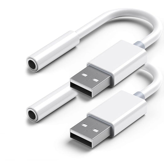 USB to 3.5mm Jack Audio Adapter，External Sound Card Converter, Compatible with Headset, PC, laptops, Mac, desktops, Linux, PS4 and More (2-Pack)(White)