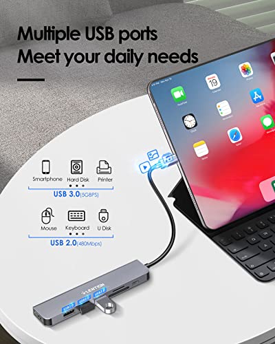 LENTION 7-in-1 USB C Hub, 4K@60Hz HDMI, 100W PD, Card Reader, USB 3.0 & 2.0 | Plug and Play, Stable Driver 3.0 Certified, for macOS, iOS/iPadOS, Windows & ChromeOS (CB-CE18, Space Gray) - color: Space Gray