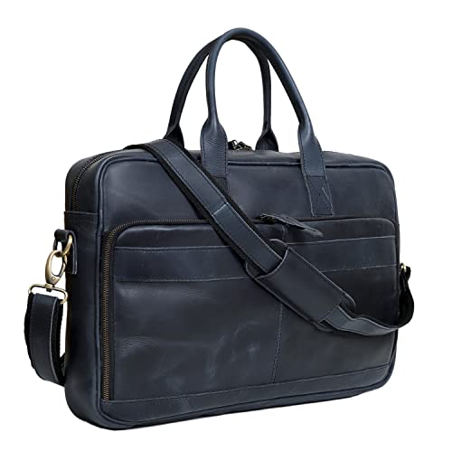VC VINTAGE COUTURE Leather briefcase bag for men Leather Laptop Bags For Men and Women Travel Messenger Bag - color: 18" Blue, size: 18" Briefcase