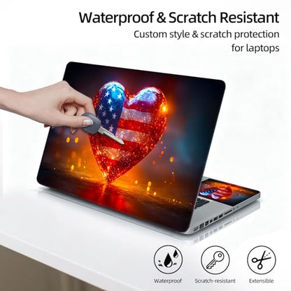 Universal Laptop Skin Sticker Decal, 12"-15.6" Aesthetic Vinyl Wrap, American Flag Heart Waterproof Notebook Cover Art Protector for MacBook HP Dell Lenovo, Fits 13" 14" 15" 15.6" - color: American Flag Heart