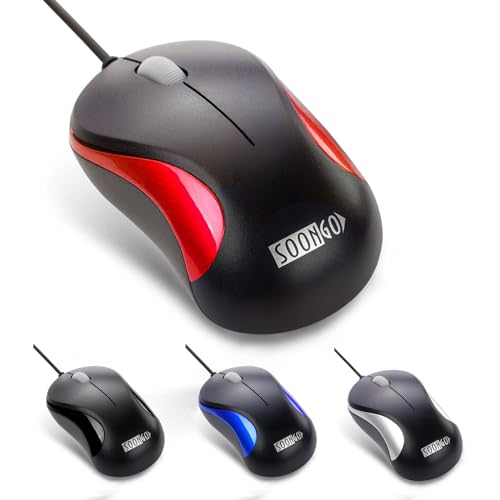 Wired Mouse,Mini Optical Computer Mouse with Ergonomic Design for Laptop, Chromebook, PC, Desktop, Mac, Notebook-Red by SOONGO - color: Red
