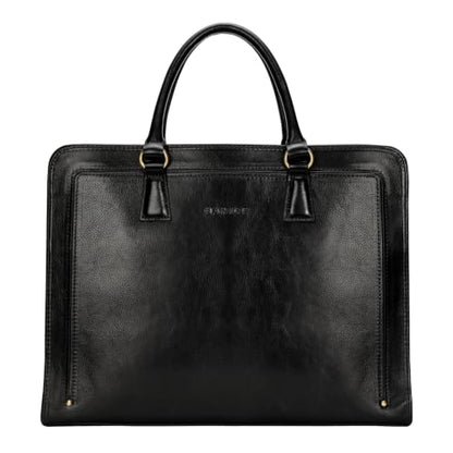 Banuce Italian Full Grain Leather Briefcase for Women Fits 15.6" Laptop | Eco-friendly Leather,Paded Laptop Compartment,Travel-friendly Luggage Strap,Detachable Strap,Office Work,Business Travel - color: Black