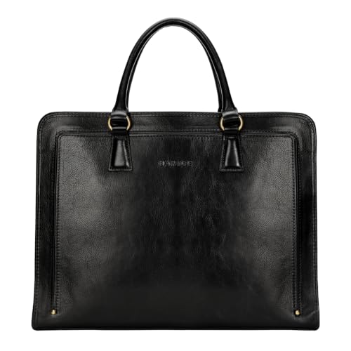 Banuce Italian Full Grain Leather Briefcase for Women Fits 15.6" Laptop | Eco-friendly Leather,Paded Laptop Compartment,Travel-friendly Luggage Strap,Detachable Strap,Office Work,Business Travel - color: Black