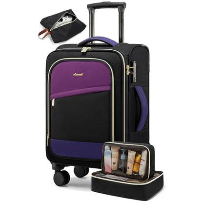 LOVEVOOK 4 Pcs Carry On Luggage 22x14x9 Airline Approved, 20 Inch Carry On Suitcases with Wheels, Softside Rolling Suitcase for Women Men, with TSA Lock Weekender Travel Luggage - color: Black-violet-indigo Purple, size: 20 Inch-4Pcs