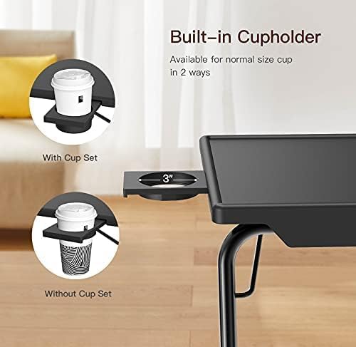 HUANUO TV Trays Set of 2, TV Tray with 6 Height & 3 Tilt Adjustments, Black | 21.53"–28.74" height range, foldable, cup holder, crossbar for stability, for eating, working, drawing on sofa, bed, chair