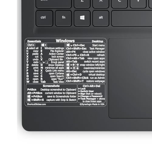 Synerlogic Windows PC Reference Keyboard Shortcut Sticker | Vinyl Windows Shortcut Sticker for PC Laptop or Desktop | Shortcuts Cheat Sheet (Clear/White/Small) - color: Clear/Whte