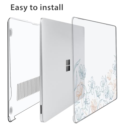 Case Compatible with 13.8" Microsoft Surface Laptop 7 Windows 11 PC 2024 Release Model 2036, Plastic Hard Shell Case + Keyboard Cover + Screen Protector + Webcam Cover, Line Flower - color: Line Flower