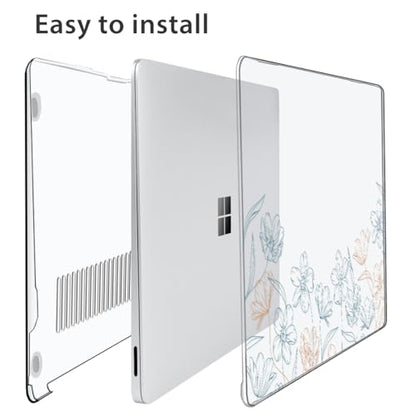 Case Compatible with 13.8" Microsoft Surface Laptop 7 Windows 11 PC 2024 Release Model 2036, Plastic Hard Shell Case + Keyboard Cover + Screen Protector + Webcam Cover, Line Flower - color: Line Flower