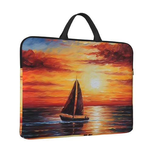 14 inch Laptop Sleeve with Handle Shockproof Laptop Bag Waterproof Computer Cover Bag Sunset Sailboat Briefcase