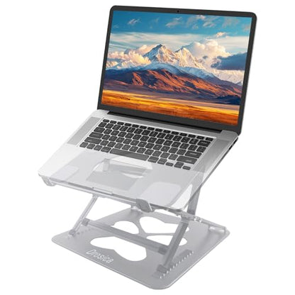 Laptop Stand, Mechanical Dual Angle Adjustable Heavy Duty Notebook Stand for Desk, Supports 55 lbs, Ergonomic Portable Computer Stand with Cooling, Silver