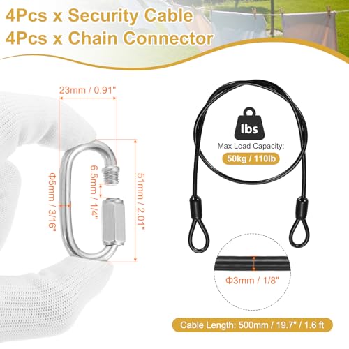 PATIKIL Security Cable Lock (1/8" Dia 1.6ft, Black)(4 Set) Vinyl Coated 304 Stainless Steel Double Loop Flexible Wire Rope Safety Cable with Quick Links Locking Connectors - color: Black, size: 1.6ft x 1/8"