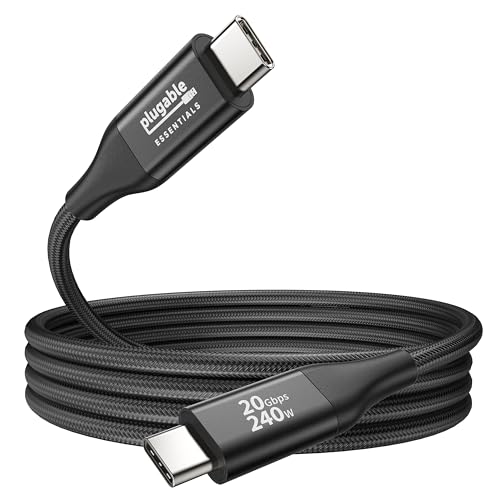 Plugable USB C Monitor Cable 6.6FT, 4K@144Hz Video Output, 8K USBC 3.2 Gen 2X2 Display Cable, 20Gbps Data Transfer, 240W PD Charging Braided Type C Fit for iPhone 17, MacBook, SSD, Portable Monitor - size: 6.6FT