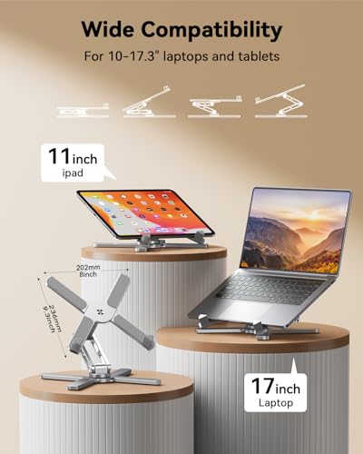 TECKNET Laptop Stand,360°Rotating Base,Adjustable Ergonomic Design | 100% Aluminium,adjustable height and angle,foldable desk stand,fits up to 17 inch laptops,compatible with MacBook Pro