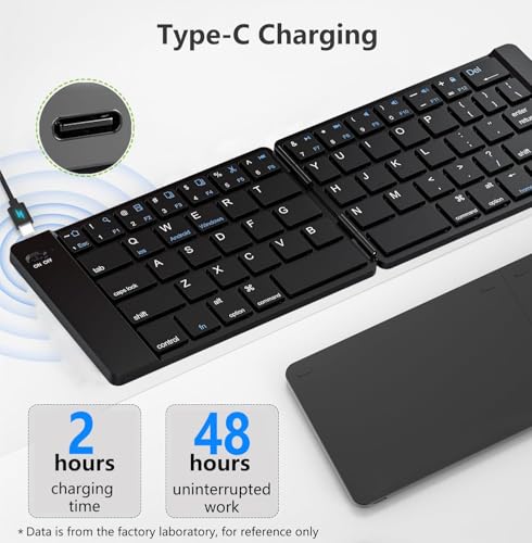 PopBloom Foldable Bluetooth Keyboard - Portable Keyboard, Rechargeable Full Size Ultra Slim Compatible iOS Android Windows Smartphone Tablet and Laptop (Only Keyboard) - color: Jazz Yellow-Black Keyboard, No Bag