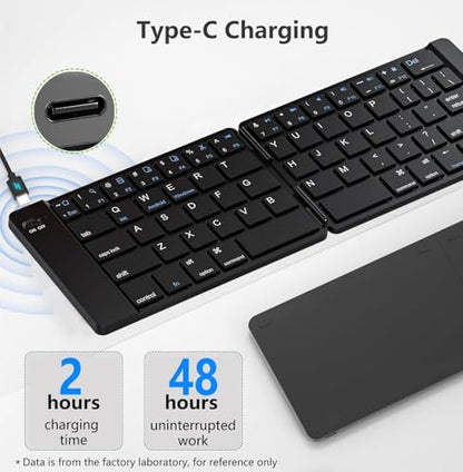 PopBloom Foldable Bluetooth Keyboard - Portable Keyboard, Rechargeable Full Size Ultra Slim Compatible iOS Android Windows Smartphone Tablet and Laptop (Only Keyboard) - color: Jazz Yellow-Black Keyboard, No Bag