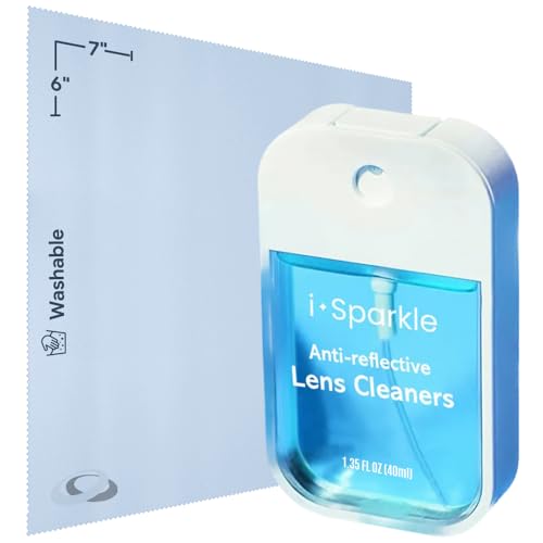 I-Sparkle Anti-Reflective Lens Cleaner Spray kit | (1x) 1.35oz Glasses Cleaner Spray + (1x) Microfiber Cloth for Eyeglasses, Sunglasses, Lenses, Screens and Camera Cleaning Kit (2 Piece Set)