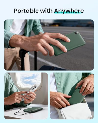 A ADDTOP Power Bank 20000mAh PD 22.5W Fast Charging Portable Charger | USB-C & USB-A In/Output丨Travel Essential丨LED Display丨Battery Pack for Phone 17/16/15 Galaxy丨Lightweight丨Flight-Safe丨Black - color: Green
