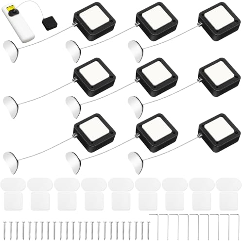 9 Pcs 6.5 ft Retractable Security Cable Lock with Double Sided Adhesive and Screws TV Remote Control Tether Cord Leash Anti Lost Rope Security Lanyard Lock for TV Tablets Showroom