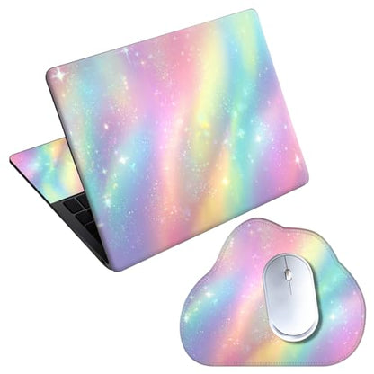 Laptop Skin Sticker Decal 15-15.6 Inch with Cute Mouse Pad, Universal Reusable Vinyl Sticker for 12.1 13 13.3 14 15.4 Inch Netbook and Notebook PC, Rainbow Glitter Art - color: Rainbow Glitter Art