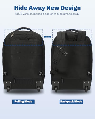 Hynes Eagle Rolling Backpack 42L Backpack with Wheels Airline Approved Carry on Luggage Laptop Travel Suitcase Bag for Women Men Jet Black with 3PCS Packing Cubes Set Black - color: Jet Black