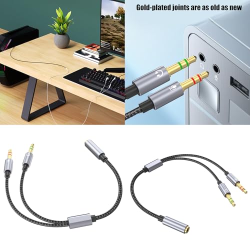 3.5mm Sound and Microphones Splitter Cable, Braided Adapter Female to 2 Male for, Gaming Headsets, Laptop Mobile Headsets to Adapter