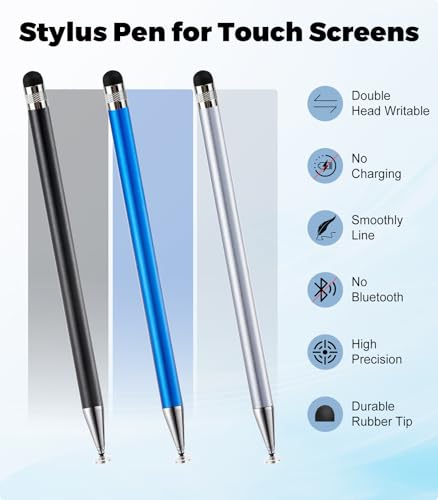 Kenkor Stylus(3pcs),2-in-1 Stylus Pen for Touch Screen, Stylus Pen for iPad | No Charging,Compatible with Apple(iPhone/iPad)/Nintendo Switch/Samsung/Google/Microsoft/Android Tablets Touch Screens Devices - color: Black+Blue+Silver