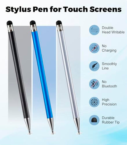 Kenkor Stylus(3pcs),2-in-1 Stylus Pen for Touch Screen, Stylus Pen for iPad | No Charging,Compatible with Apple(iPhone/iPad)/Nintendo Switch/Samsung/Google/Microsoft/Android Tablets Touch Screens Devices - color: Black+Blue+Silver
