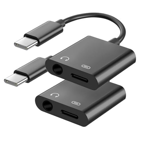 Seulliya USB C to 3.5mm Headphone Jack and Charger Adapter, 2-in-1 Audio & Fast Charging Splitter for Apple iPhone 17/16/15/Pro/Pro Max, iPad, Samsung, Pixel, and More 2Pack Black - color: Black