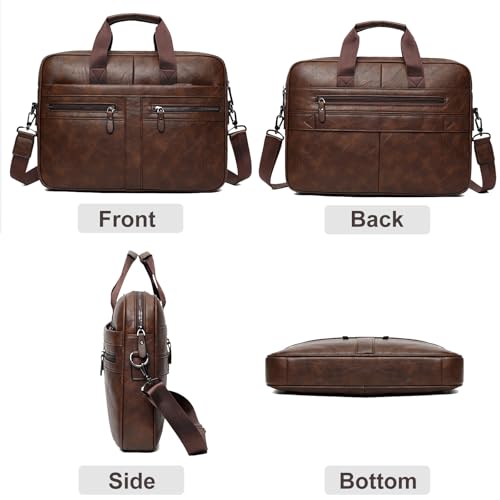 Leather Laptop Bag for Men, Briefcase Crossbody Shoulder Messenger Bag Business Travel Work Attache Case - color: Brown