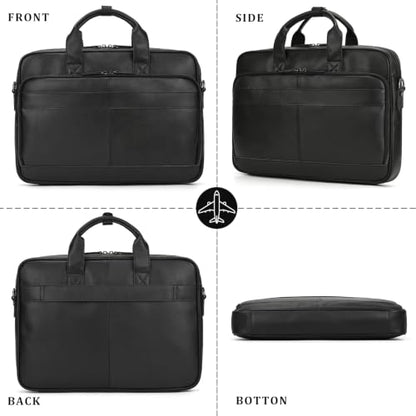 Leather Laptop Bag for Men Briefcase Fits 15.6 Inch Notebook Portable Shoulder Messenger Crossbody Bag for Travel Office - color: Black