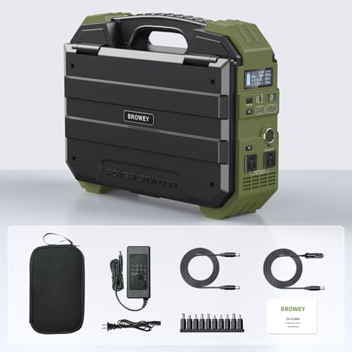 BROWEY 1600W (3200W Peak) Portable Power Station, 1024Wh LiFePO4 Battery with Built-in Solar Panel, 100W USB-C PD, Solar Generator for Camping, RV, Home Backup, Emergency - style: S1600 Green