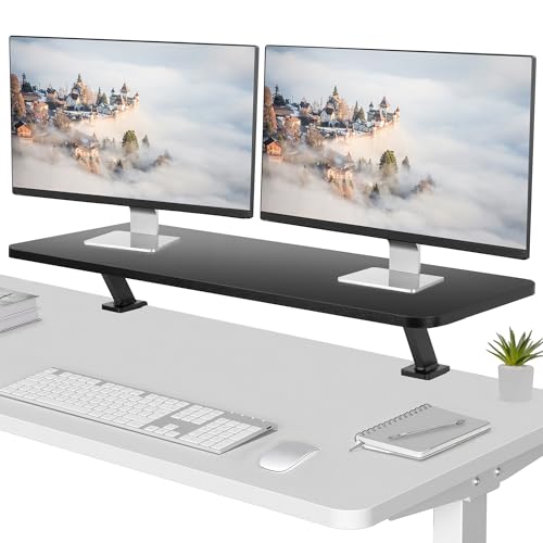 VIVO Black Clamp-on Large 40 inch Ergonomic Desk Shelf, Dual Computer Monitor and Laptop Riser Stand - Desk Organizer for 2 Screens STAND-SHELF40B - size: 40" shelf