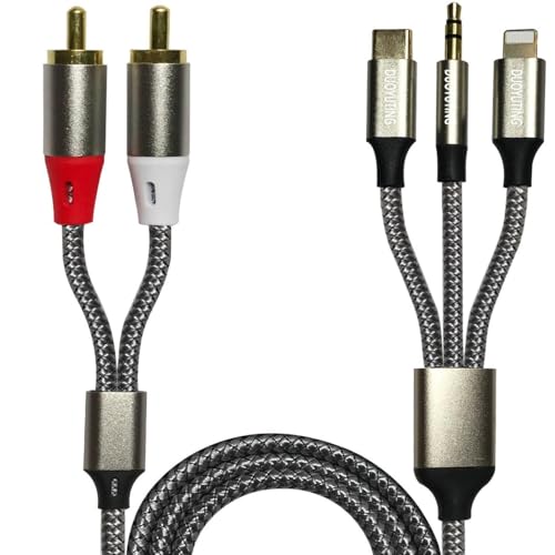 3 in 1 Audio Cable, iOS Phone/3.5mm AUX/USB C to 2 RCA,Stereo Audio Adapter for iPhone/Type C Phone/AUX to Amplifier/Sound Box & Home Theater etc.7.5FT - size: 7.5FT, style: iOS+USB-C+3.5AUX to 2RCA
