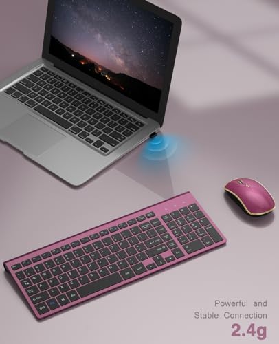 Wireless Keyboard Mouse Combo,J JOYACCESS 2.4G Compact and Ultra Slim Wireless Keyboard and Mouse for Windows, Computer, Desktop, PC, MacBook Air, Laptop-Wine Red - color: wine red