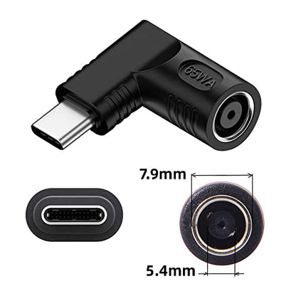 DC Jack 7.9x5.4mm Input to USB-C Type-C Angled 90 Degree Power Plug Charge Adapter for Laptop Phone - style: 7.9x5.4mm