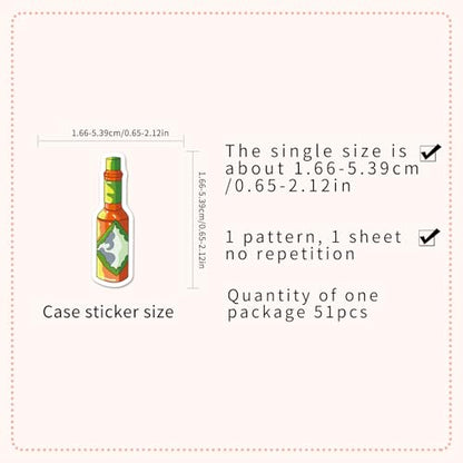 51 Pcs Sauce & Condiment Doodle Stickers - Cute Foodie Kawaii Vinyl Decals for Cooks, Kitchen Ketchup, Mayo Fun Sticker Pack(Sauce) - color: Sauce